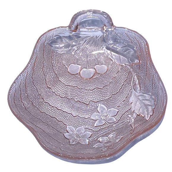 Vintage Pink Glass Candy Trinket BonBon Dish "Charlie" Pattern Cherry Blossoms - Picture 1 of 9